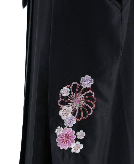 卒業式袴単品レンタル[刺繍]グレー×濃いグレーぼかしに花の刺繍[身長153-157cm]No.831
